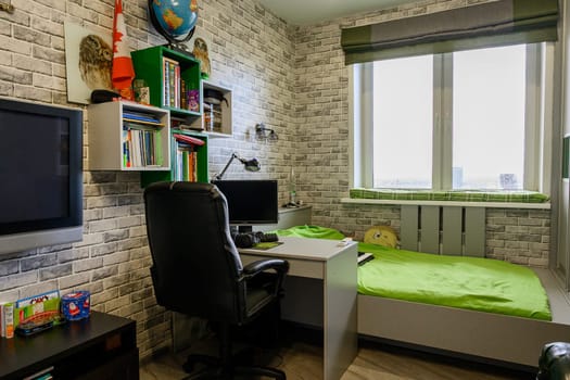 Russia, Moscow- June 10, 2019: interior room apartment. standard repair decoration in hostel