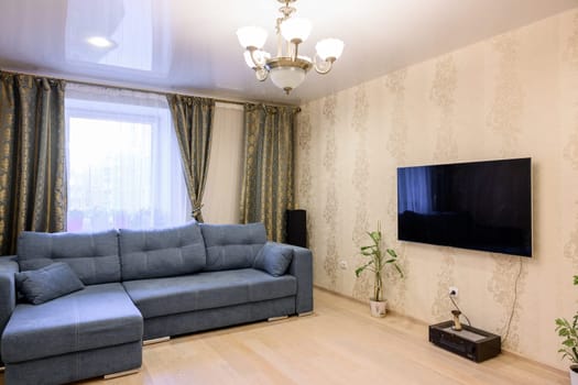Russia, Moscow- June 10, 2019: interior room apartment. standard repair decoration in hostel