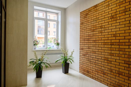 Russia, Moscow- June 10, 2019: interior room apartment. standard repair decoration in hostel. public place, staircase