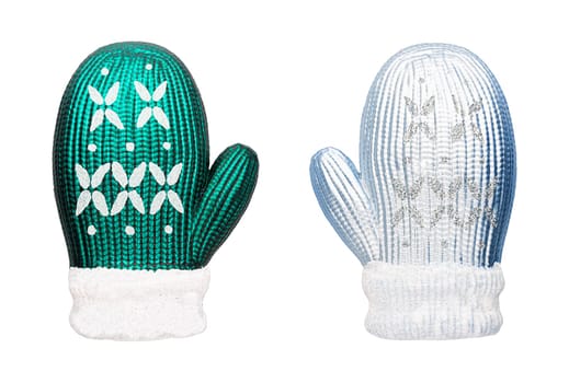 Set of matte winter knitted mittens christmas decoration isolated