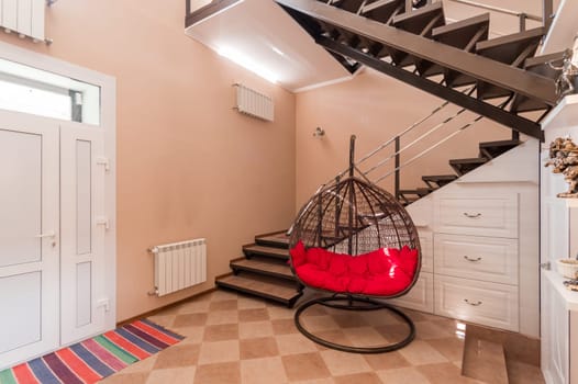 Russia, Moscow- June 11, 2019: interior room apartment. standard repair decoration in hostel. stairs, steps