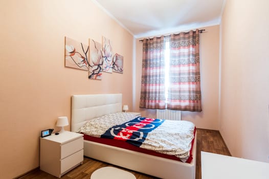 Russia, Moscow- June 11, 2019: interior room apartment. standard repair decoration in hostel