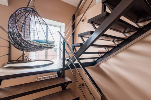 Russia, Moscow- June 11, 2019: interior room apartment. standard repair decoration in hostel. stairs, steps