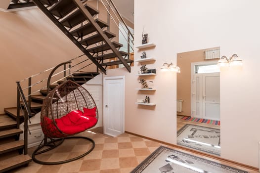 Russia, Moscow- June 11, 2019: interior room apartment. standard repair decoration in hostel. stairs, steps