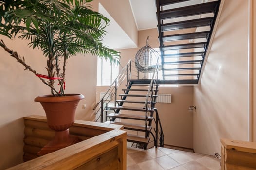 Russia, Moscow- June 11, 2019: interior room apartment. standard repair decoration in hostel. stairs, steps