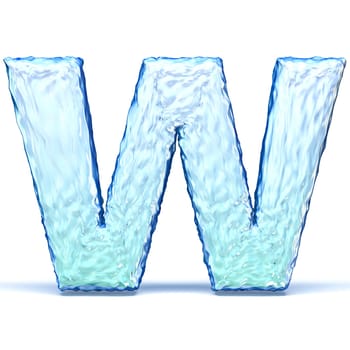 Ice crystal font letter W 3D render illustration isolated on white background