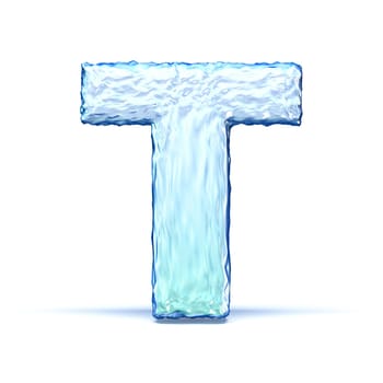 Ice crystal font letter T 3D render illustration isolated on white background
