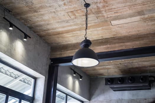 Modern ceiling lamps decorated in coffee shop, stock photo