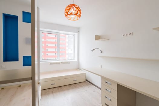 Russia, Moscow- June 11, 2019: interior room apartment. standard repair decoration in hostel