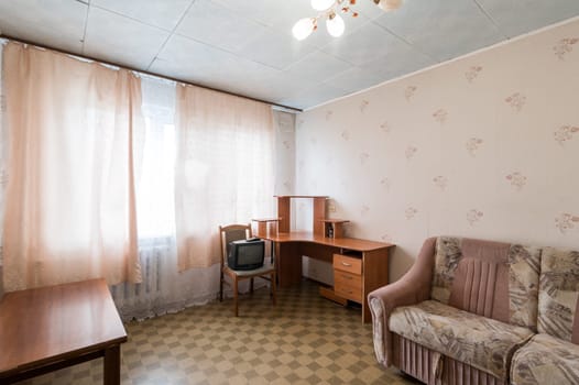 Russia, Moscow- June 11, 2019: interior room apartment. standard repair decoration in hostel