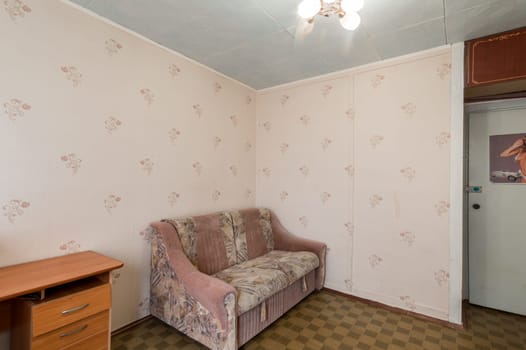 Russia, Moscow- June 11, 2019: interior room apartment. standard repair decoration in hostel