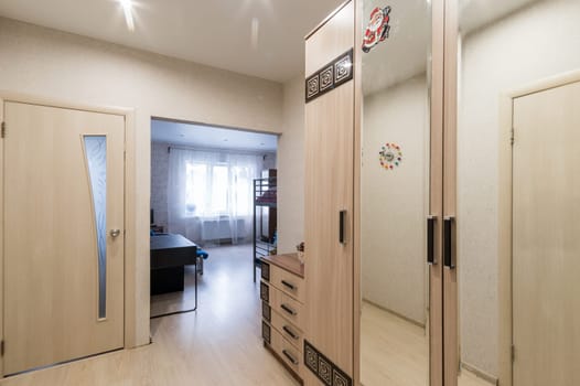 Russia, Moscow- June 11, 2019: interior room apartment. standard repair decoration in hostel