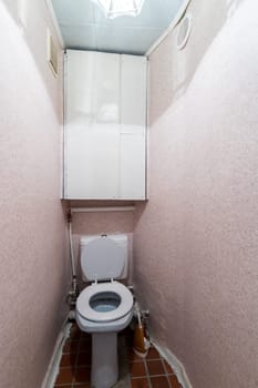 Russia, Moscow- June 11, 2019: interior room apartment. standard repair decoration in hostel. bathroom and toilet