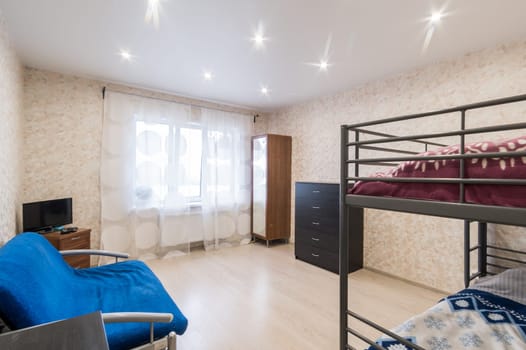 Russia, Moscow- June 11, 2019: interior room apartment. standard repair decoration in hostel