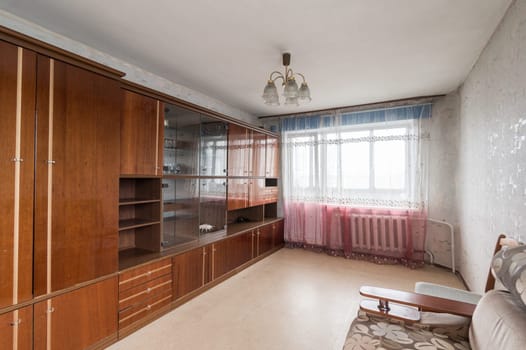 Russia, Moscow- June 11, 2019: interior room apartment. standard repair decoration in hostel