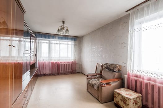 Russia, Moscow- June 11, 2019: interior room apartment. standard repair decoration in hostel