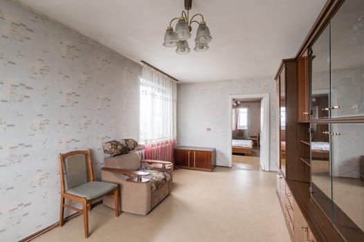 Russia, Moscow- June 11, 2019: interior room apartment. standard repair decoration in hostel