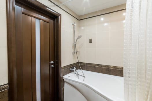 Russia, Moscow- June 11, 2019: interior room apartment. modern bathroom, sink, decoration elements, toilet