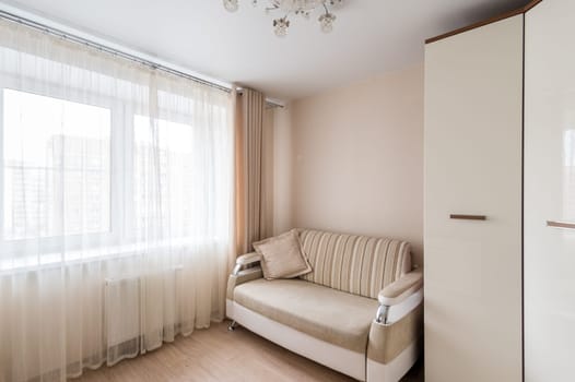 Russia, Moscow- June 11, 2019: interior room apartment. standard repair decoration in hostel