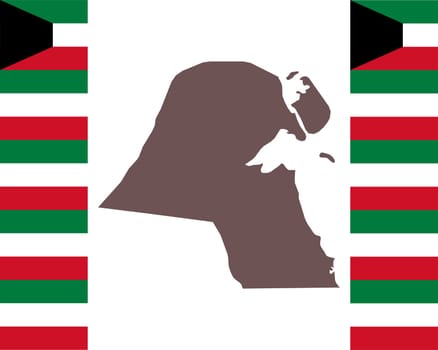 Landkarte von Kuwait auf Hintergrund mit Fahne