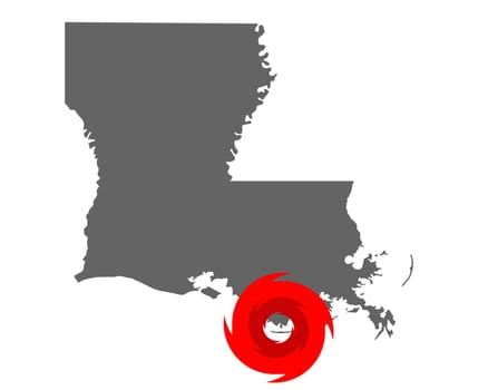 Karte von Louisiana und Hurrikansymbol
