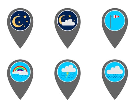 Pins mit Wettersymbolen