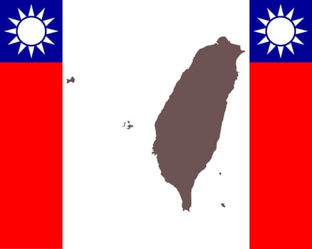 Landkarte von Taiwan auf Hintergrund mit Fahne
