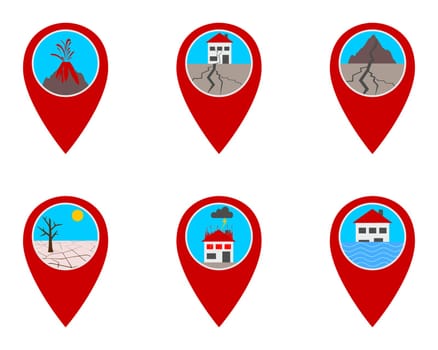 Pins mit Naturkatastrophen
