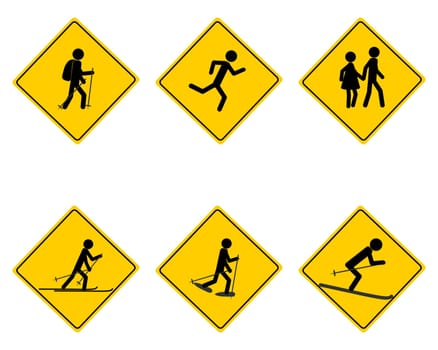Verkehrsschild für verschiedene Sportarten