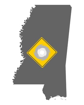 Karte von Mississippi mit Verkehrsschild Sturmwarnung