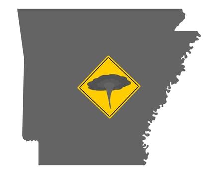 Karte von Arkansas mit Verkehrsschild Tornadowarnung
