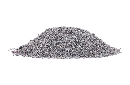 Poppy seeds on white background
