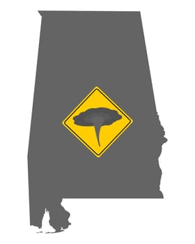 Karte von Alabama mit Verkehrsschild Tornadowarnung
