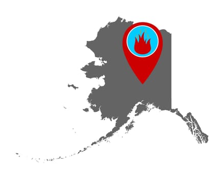 Karte von Alaska und Pin mit Feuerwarnung