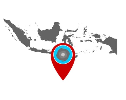 Karte von Indonesien und Pin mit Hurrikanwarnung