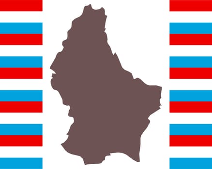 Landkarte von Luxemburg auf Hintergrund mit Fahne