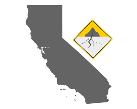 Karte von Kalifornien und Erdbebenwarnschild