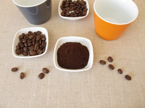 Roasted Arabian coffee and ground beans