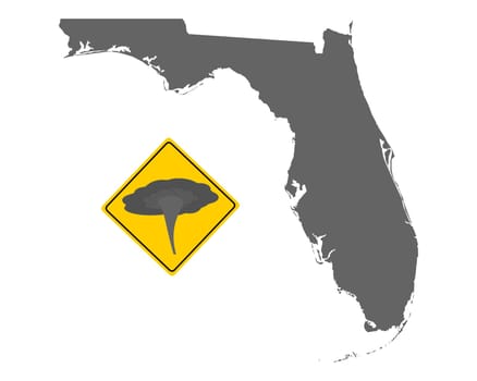 Karte von Florida mit Verkehrsschild Tornadowarnung