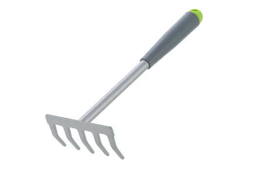 A long handle garden hand rake isolated on white with clipping path