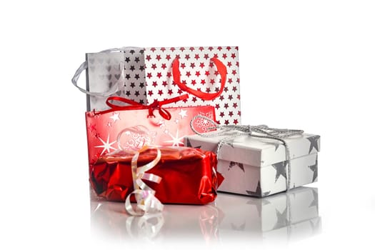 Christmas presents on white background