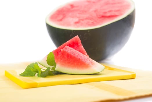 diced melon, watermelon on bright background