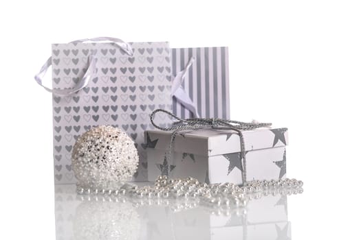 Christmas presents on white background