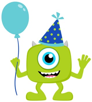 monster one eye alien creature green illustration birthday balloon party
