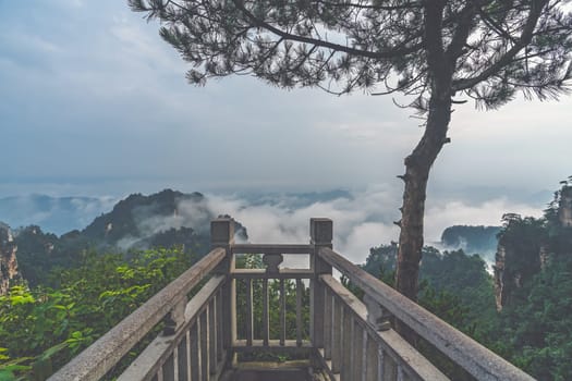Stone barrier in the scenic spot lookout viewing platform in the Tianzi mountains in Zhangjiajie National park, famous tourist attraction, Wullingyuan, Hunan Province, China
