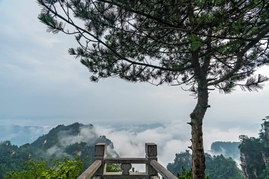 Stone barrier in the scenic spot lookout viewing platform in the Tianzi mountains in Zhangjiajie National park, famous tourist attraction, Wullingyuan, Hunan Province, China