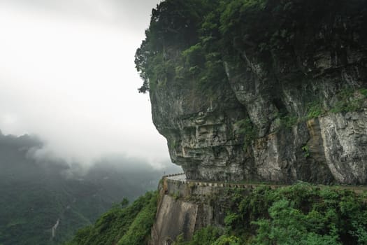 Dangerous sharp turns on the winding road of 99 turns to the top of the Tianmen Mountain, Zhangjiajie National Park, Hunan, China