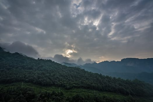 Dawn in the early morning over Tianzi mountains in Zhangjiajie National park which is a famous tourist attraction, Wulingyuan, Hunan Province, China