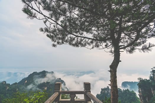 Stone barrier in the scenic spot lookout viewing platform in the Tianzi mountains in Zhangjiajie National park, famous tourist attraction, Wullingyuan, Hunan Province, China