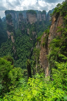 Scenic viewpoint near the Greatest Natural Bridge also known as Tian Qiao Sky Bridge, Avatar mountains nature park, Zhangjiajie, China